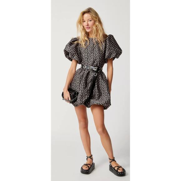 Sister Jane XS Picotee Floral Puff Sleeve Mini Dress - Picture 1 of 8